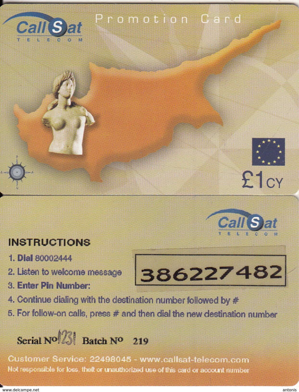 CYPRUS - Aphrodite & Map, CallSat Telecom Promotion Prepaid Card, Used - Cyprus