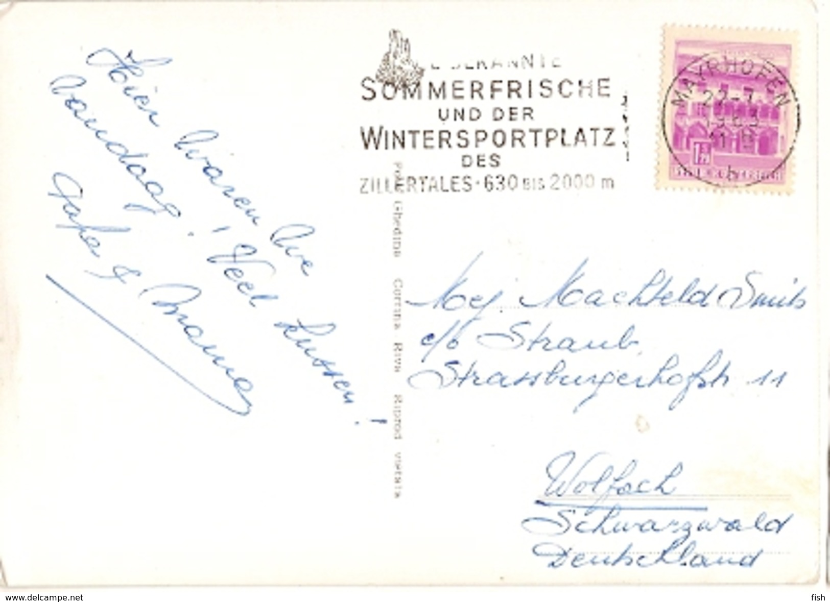 Austria & Postal Circulated, Gardena Passo, Italy,  Mayrhofen To Wolfach Germany 1963 (538) - Schwaz