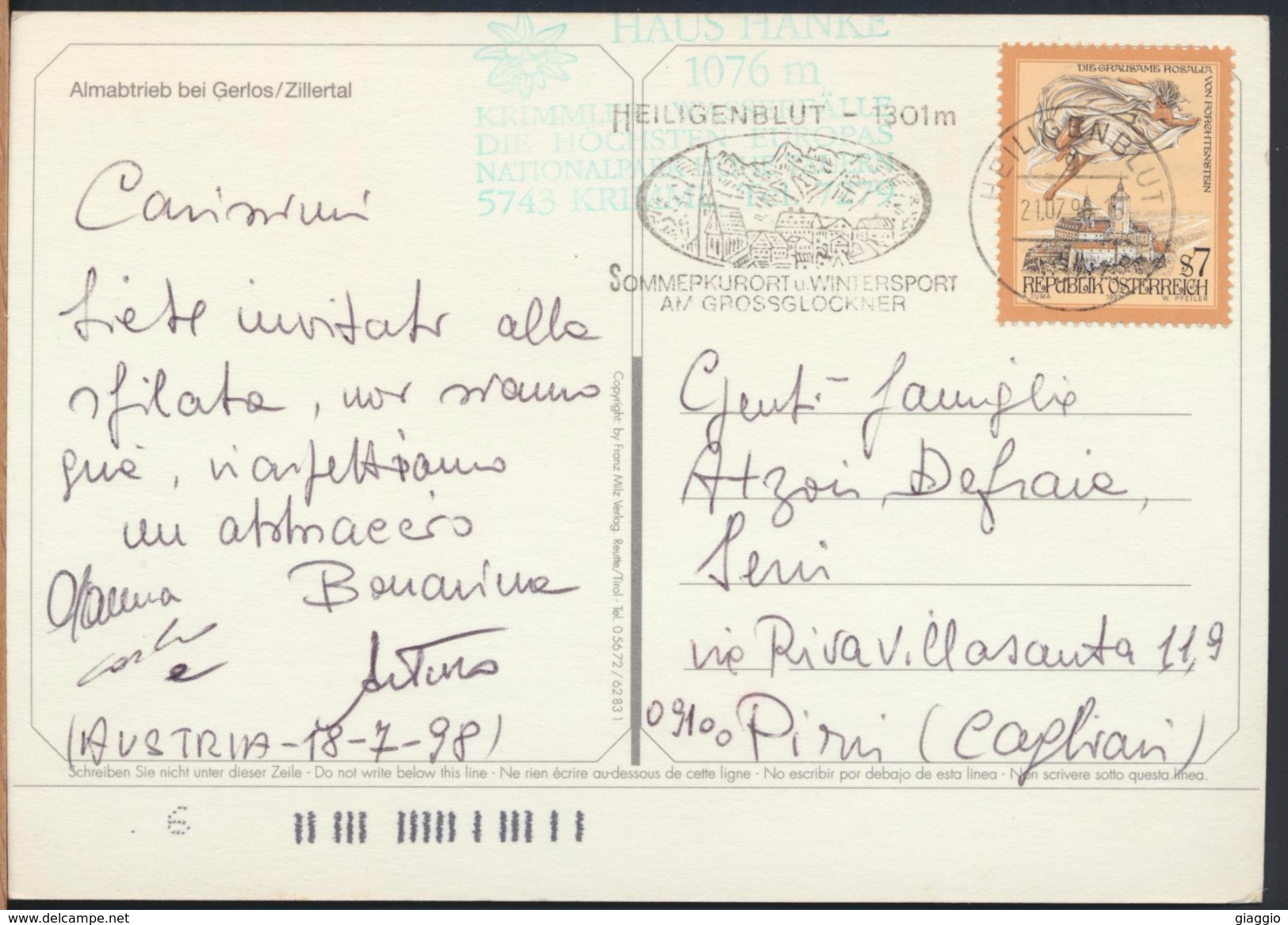 °°° 4249 - AUSTRIA - ALMABTRIEB BEI GERLOS - ZILLERTAL - 1981 With Stamps °°° - Gerlos