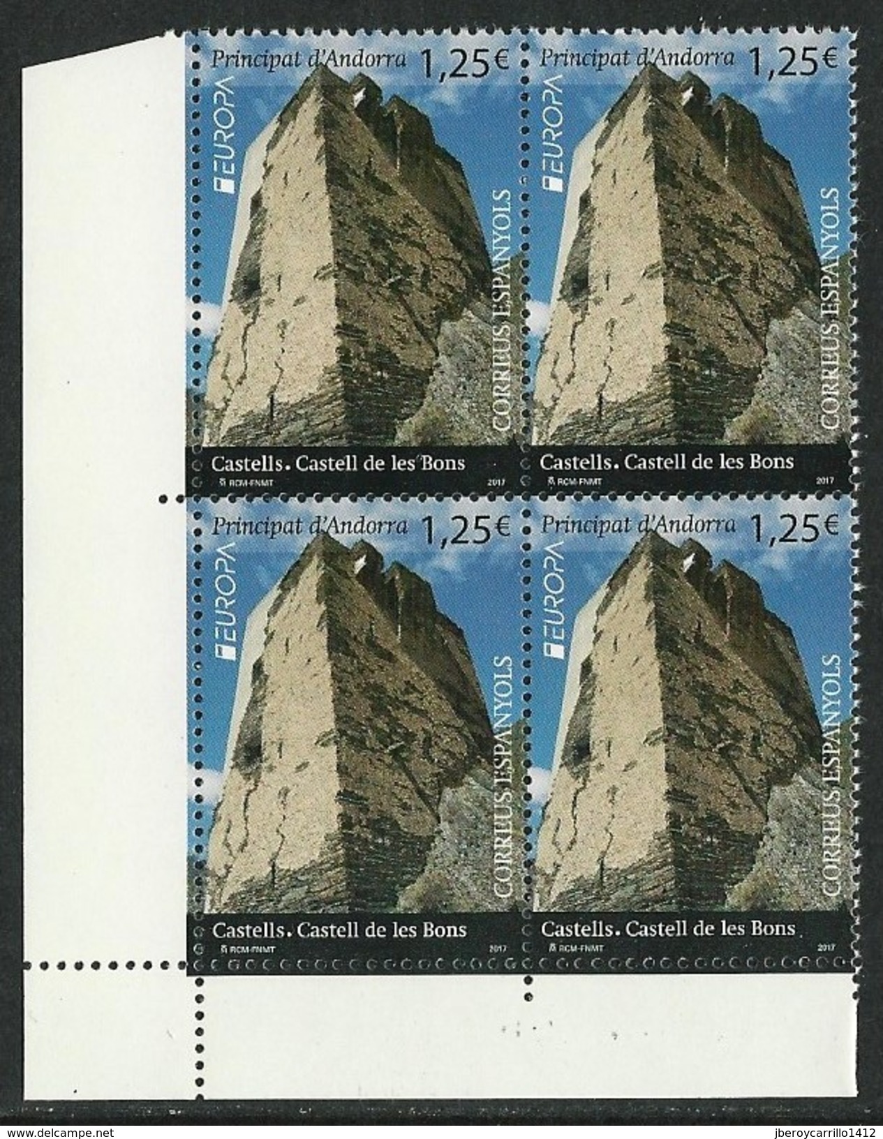 ANDORRA ESPAÑOLA/ ANDORRA SPANISH -EUROPA-CEPT 2017.-TEMA:"CASTILLOS -CASTLES-SCHLÖSSER".- SERIE De 1 V. En BLOQUE De 4 - 2017