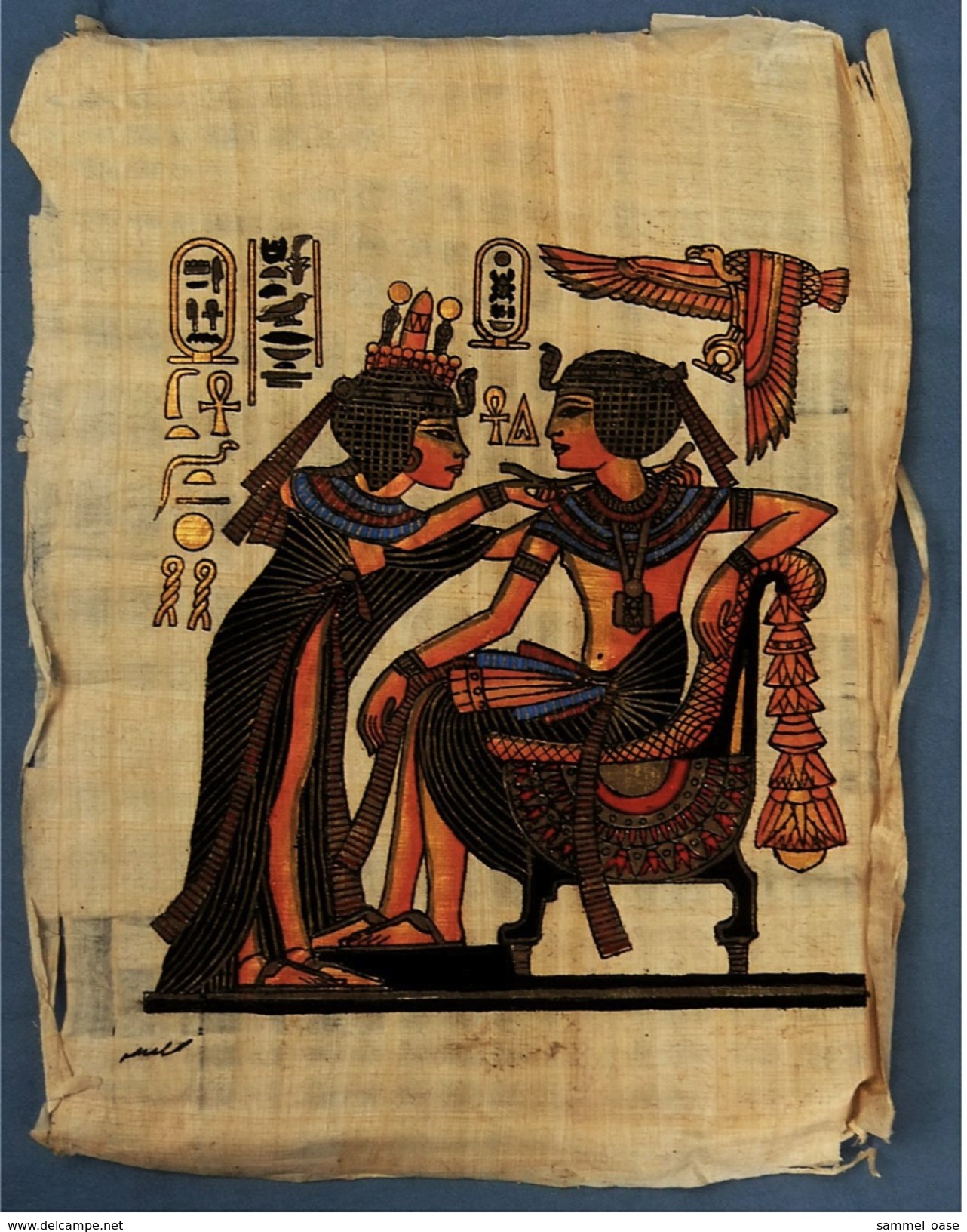 Papyrus-Bild Aus Ägypten  -  Die Salbung Des Pharao  - Ca. 22 X 32 Cm - Art Africain