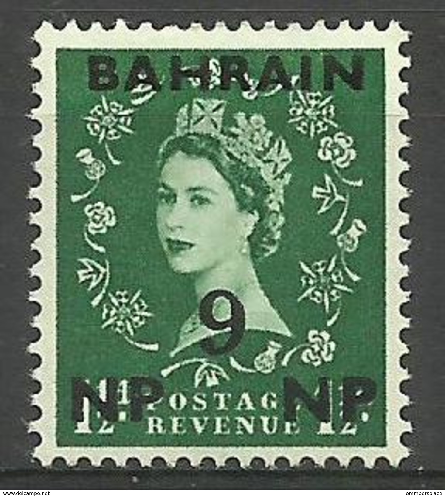 Bahrain - 1957 Overprint & Surcharge On GB Queen Elizabeth II 9p On 1.5d MH *    SG 105  Sc 107 - Bahrain (...-1965)