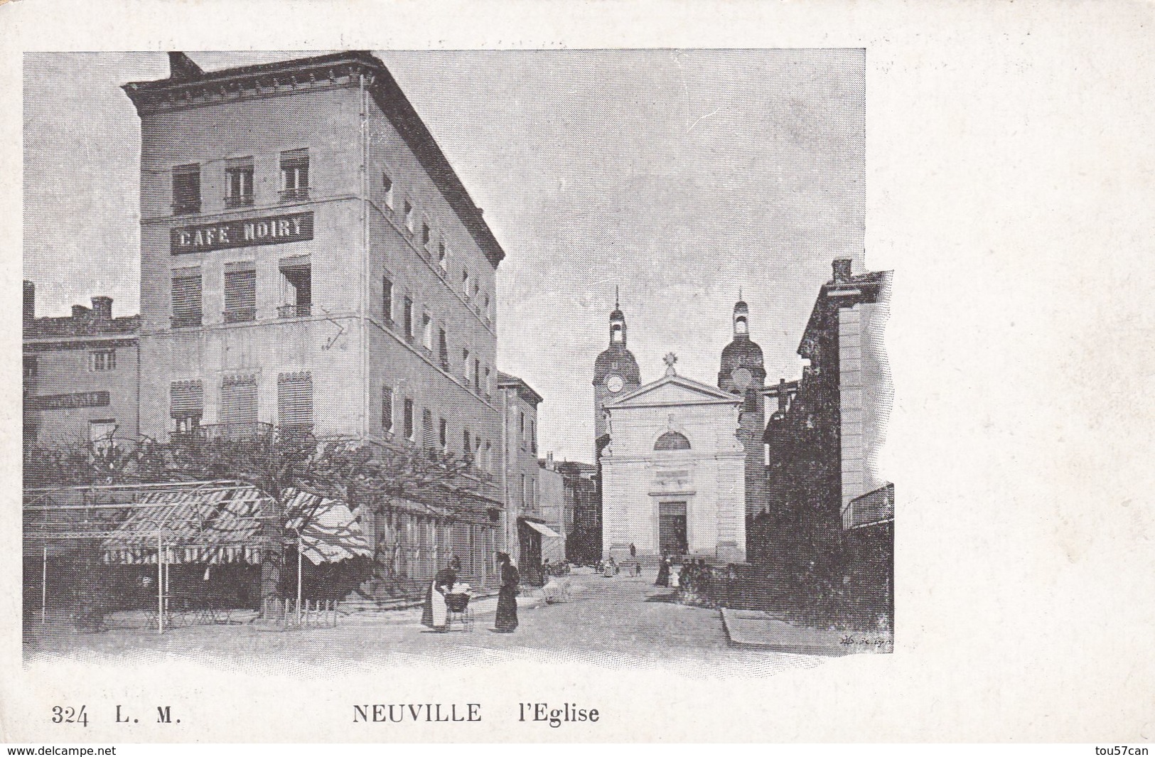 NEUVILLE SUR SAÔNE - RHÔNE -  (69)  - CPA ANIMÉE - CAFE NOIRY & EGLISE - Neuville Sur Saone