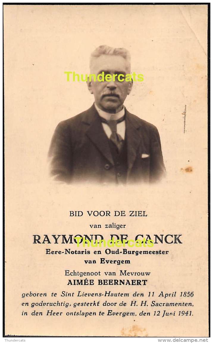 ST SINT LIEVENS LIEVIN HAUTHEM HAUTEM HOUTEM BIDPRENTJE RAYMOND DE CANCK NOTARIS BURGEMEESTER EVERGEM 1856 1941 - Sint-Lievens-Houtem