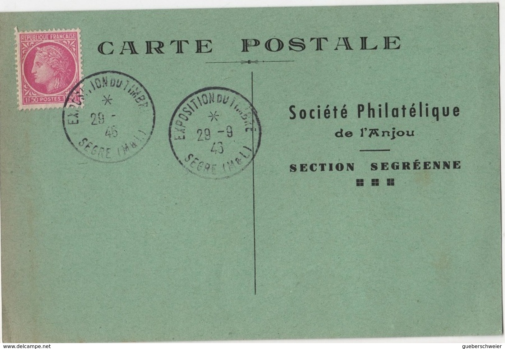 FR-L106 - FRANCE Carte Souvenir De L'exposition Philatélique De Segré 1946 - Lettres & Documents