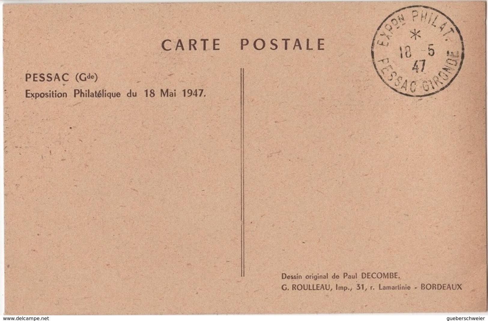 FR-L107 - FRANCE Carte Souvenir De L'exposition Philatélique De Pessac 1947 - Lettres & Documents