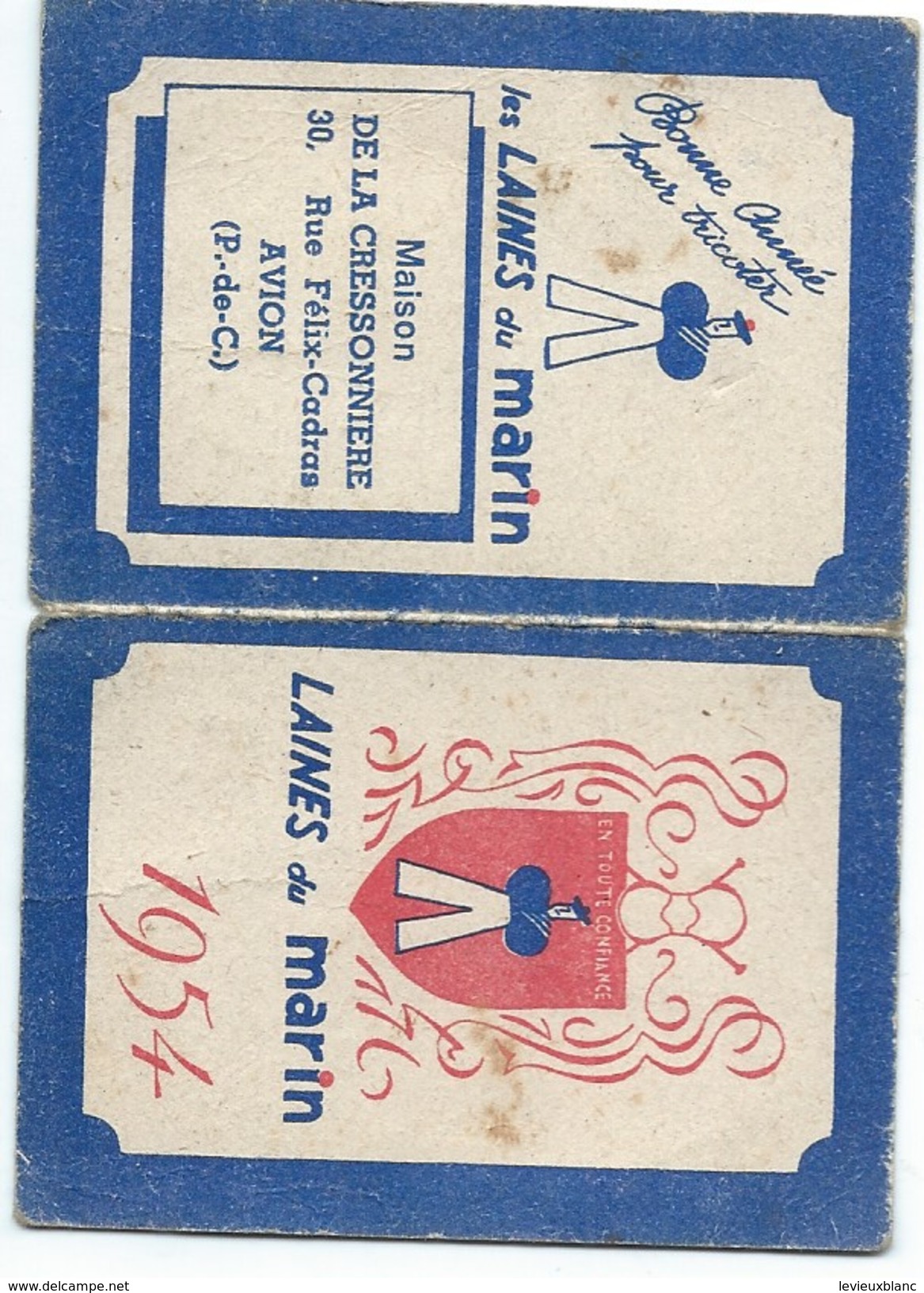 Calendrier De Poche/ Laines Du Marin / Maison De La Cressonnière/ AVION/ P De C / 1954                            CAL354 - Autres & Non Classés