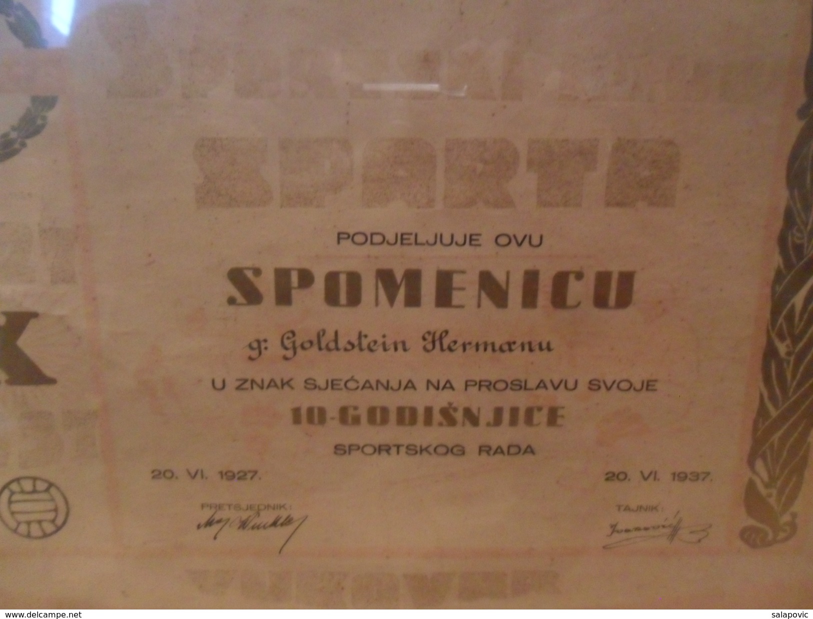 SPORTSKI KLUB SPARTA VUKOVAR 1937, SPOMENICA GOLDSTEIN HERMAN, MEMORIAL FOOTBALL CLUB SPARTA VUKOVAR - Autres & Non Classés