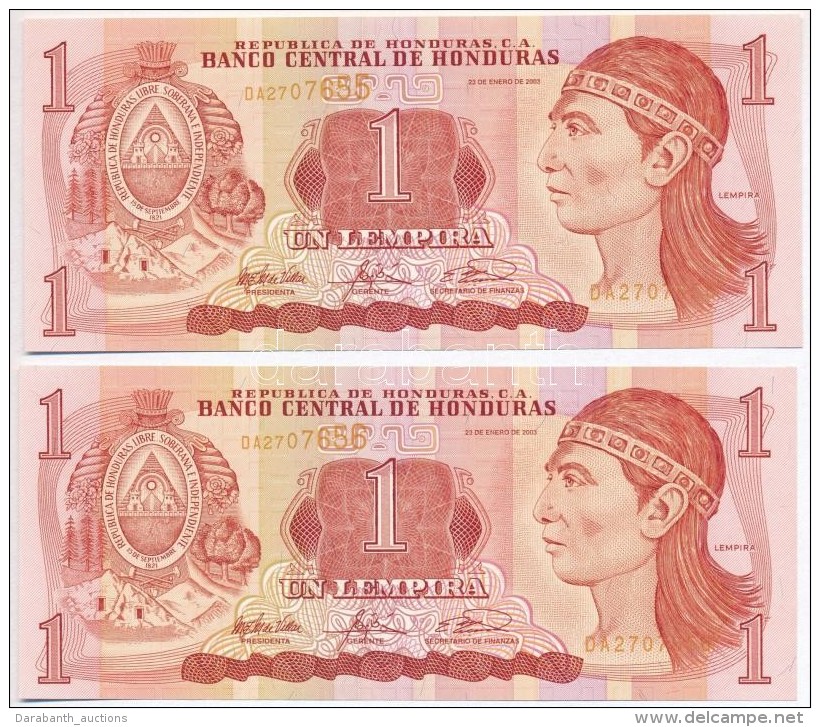 Honduras 2003. 1L (2x) Sorsz&aacute;mk&ouml;vetÅ‘k T:I
Honduras 2003. 1 Lempira (2x) Sequential Serials... - Non Classés