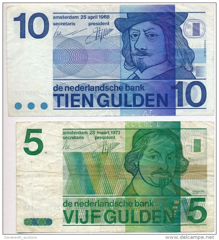 Hollandia 1968. 10G + 1973. 5G 'Joost Van Den Vondel' T:III 
Netherlands 1968. 10 Gulden + 1973. 5 Gulden 'Joost... - Unclassified