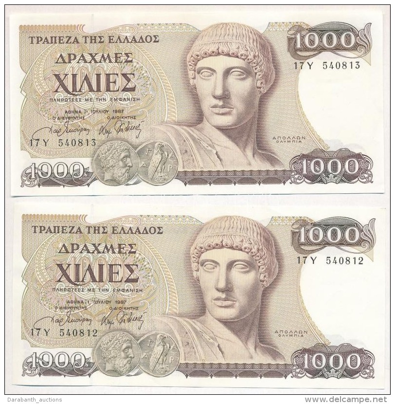 G&ouml;r&ouml;gorsz&aacute;g 1987. 1000D (2x) Sorsz&aacute;mk&ouml;vetÅ‘k T:III Sz&eacute;p Pap&iacute;r
Greece... - Unclassified