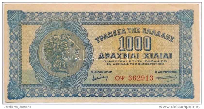 G&ouml;r&ouml;gorsz&aacute;g 1941. 1000D T:II
Greece 1941. 1000 Drachmai C:XF
Krause 117.a - Non Classés