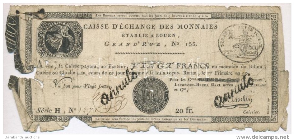 Franciaorsz&aacute;g / Rouen 1797-1803. 20Fr 'annul&eacute; (&eacute;rv&eacute;nytelen)'... - Zonder Classificatie