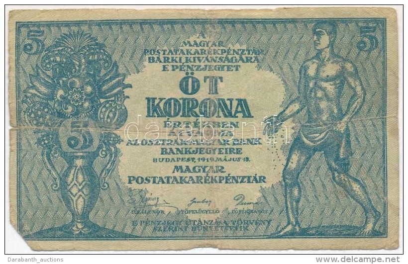 1919. 5K 'Osztr&aacute;k-Magyar Bank...' T:III- - Ohne Zuordnung