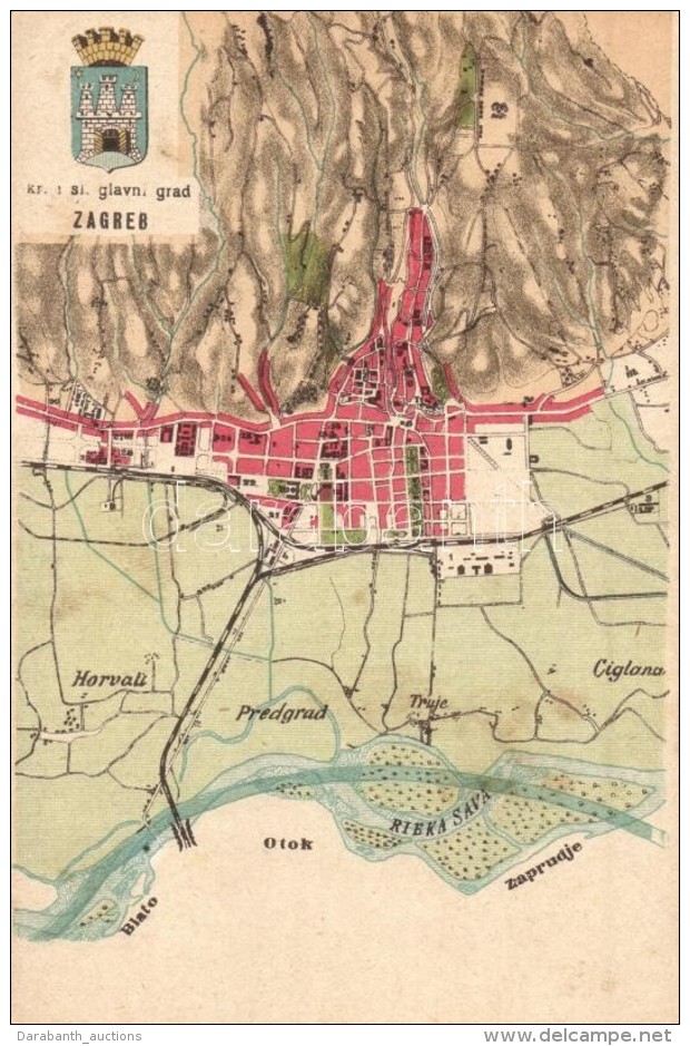 ** T2 Z&aacute;gr&aacute;b T&eacute;rk&eacute;pe C&iacute;merrel, K&aacute;rolyi Gy. / Map Of Zagreb With Coat Of... - Zonder Classificatie