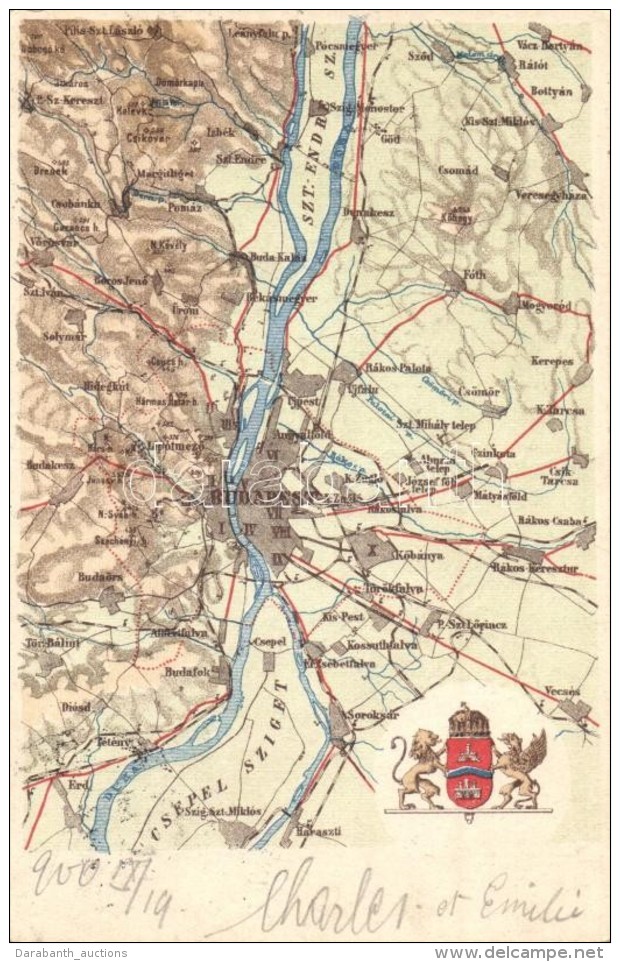 T2/T3 Budapest T&eacute;rk&eacute;p C&iacute;merrel / Map, Coat Of Arms (EK) - Non Classés