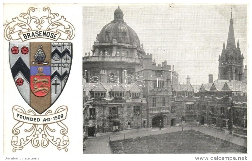 ** T2 Oxford, Brasenose, Coat Of Arms; Heraldic Series Of Postcards Oxford Emb. - Zonder Classificatie
