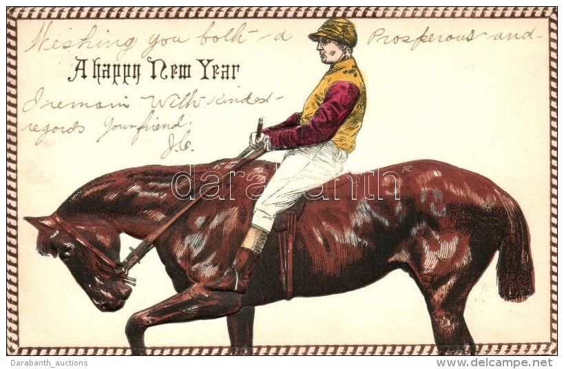 T2/T3 Boldog &uacute;j&eacute;vet! Happy New Year! Horse Rider Emb. Litho (EK) - Zonder Classificatie