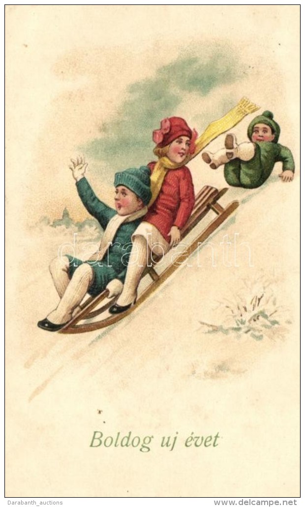 T2 New Year, Sleighing, Amag Postcard, Litho - Zonder Classificatie