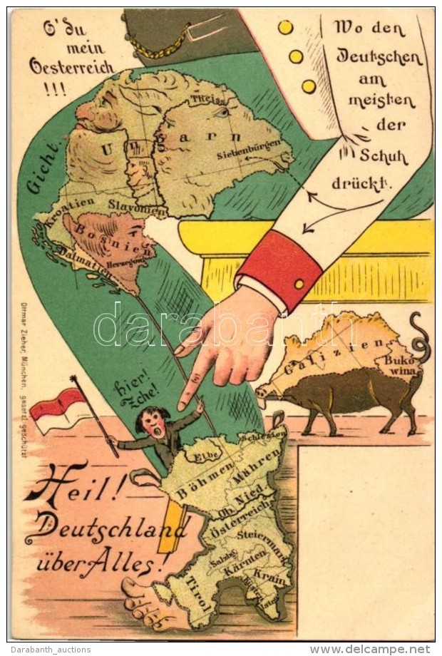 ** T1/T2 Heil! Deutschland &uuml;ber Alles! / German Empire Humorous Propaganda Card, Bohemian Resistance, Ottmar... - Zonder Classificatie