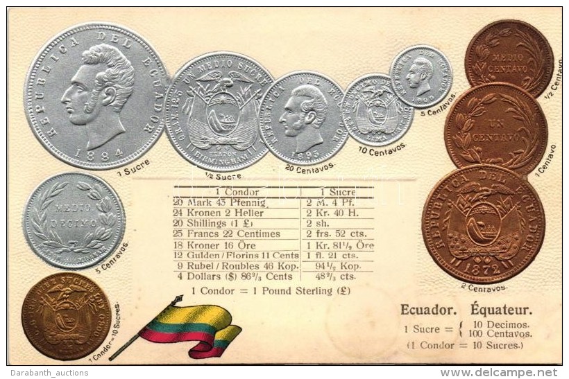 ** T1/T2 Ecudaor, &Eacute;quateur - Set Of Coins, Currency Exchange Chart Emb. Litho - Non Classés