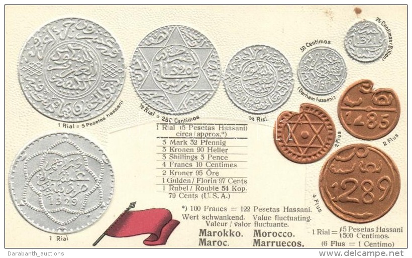 ** T1/T2 Marokko, Morocco - Set Of Coins, Currency Exchange Chart Emb. Litho - Non Classés