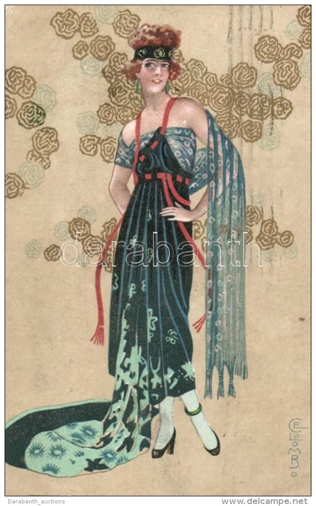 T2/T3 Italian Art Postcard, Lady, 930/5. Art Nouveau S: E. Colombo (EK) - Non Classés