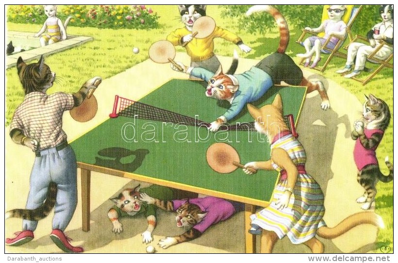 ** T2 Cats Playing Table Tennis, Humour, Alfred Mainzer - Modern Postcard - Unclassified