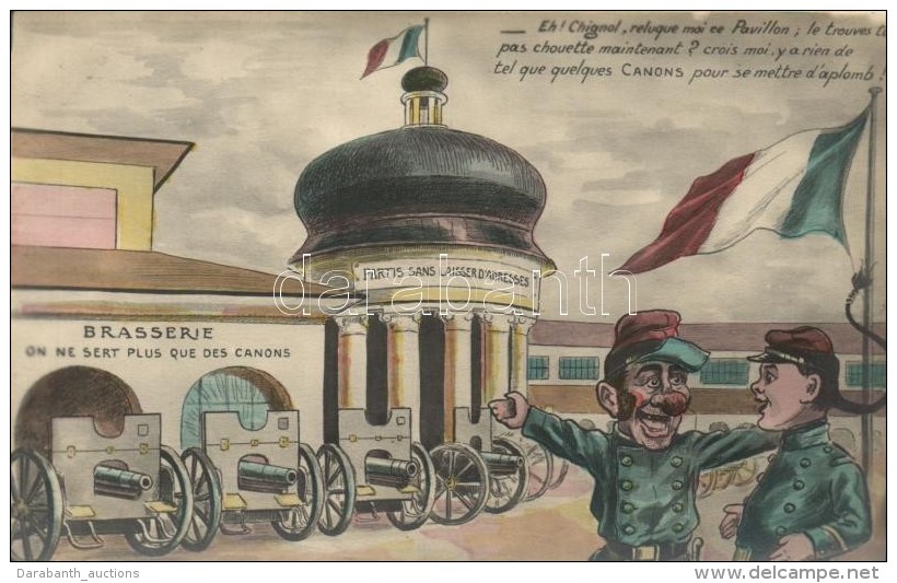 ** T1 Brasserie, On Ne Sert Plus Que Des Canons / WWI French Military Humour, Cannons In The City, Flag - Non Classés