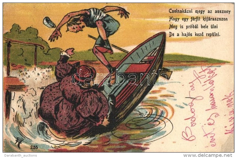 T2/T3 Csolnak&aacute;zni Megy Az Asszony... / Humorous Hungarian Motive Card, Fat Lady, Rowing Boat (EB) - Unclassified