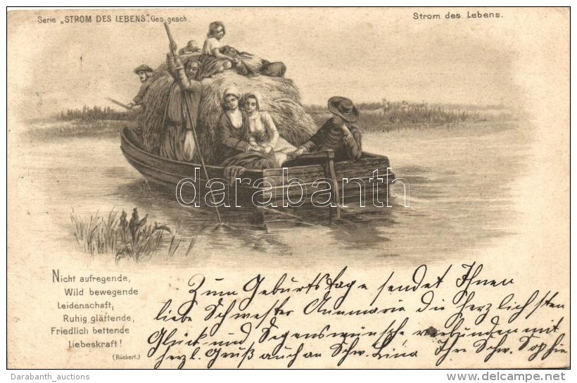 T3 Strom Des Lebens / German Folklore, Boat, R&uuml;ckert's Poem Litho (wet Corner) - Zonder Classificatie