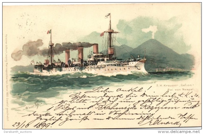 T2 1899 SMS Gefion, Bai Von Neapel, Kaiserliche Marine, Meissner &amp; Buch Marinepostkarten Serie 1000. / SMS... - Zonder Classificatie
