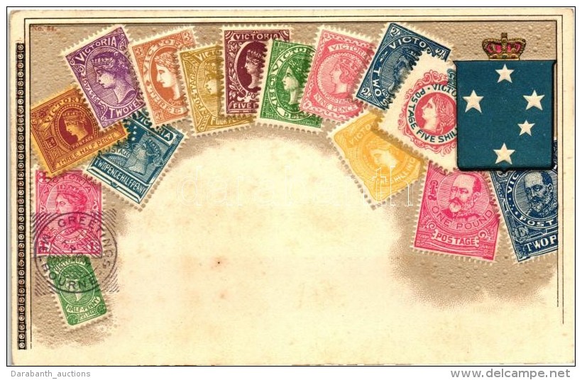 ** T2 Victoria (Australia) - Set Of Stamps, Ottmar Zieher's Carte Philatelique No. 34, Emb. Litho - Non Classés