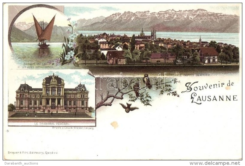 ** T2 Lausanne, Barque De Lac, Le Tribunal Federal, Birds, Floral, Litho - Non Classés
