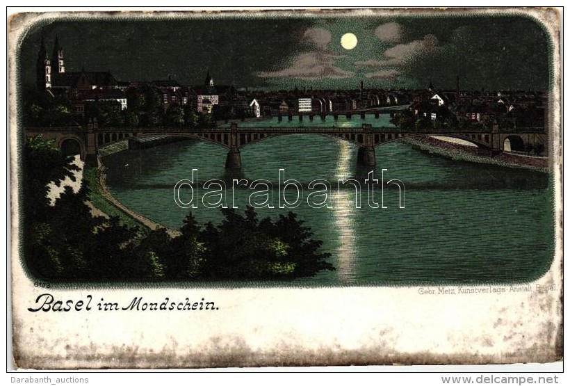 ** T3 Basel Im Mondschein / Night, Gebr. Metz Kunstverlags-Anstalt Litho (EB) - Unclassified