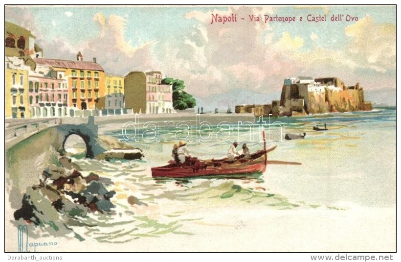 ** T2 Naples, Napoli; Via Partenope E Castel Dell'Ovo / Castle, Litho S: S: Mapuano - Zonder Classificatie