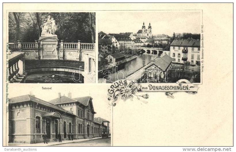 ** T1/T2 Donaueschingen, Bahnhof; Verlag Von Ph. Bussemer / Railway Station, Floral - Zonder Classificatie