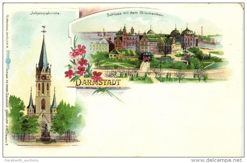 ** T2/T3 Darmstadt, Johanniskirche, Schloss / Floral Litho - Non Classés