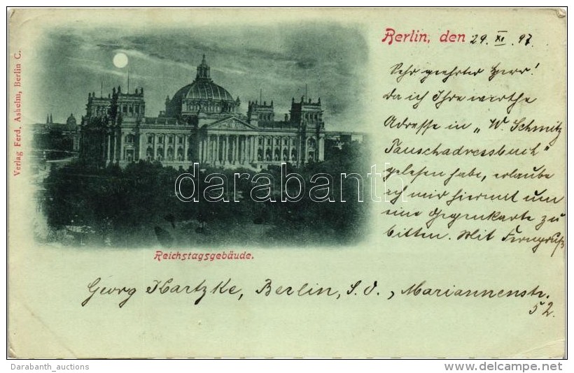 T2 1897 Berlin, Reichstagsgeb&auml;ude; Verlag Ferd. Ashelm - Non Classés