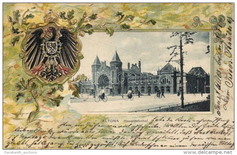 T2 Altona, Hauptbahnhof / Railway Station, Coat Of Arms, Art Nouveau Emb. Litho - Non Classés