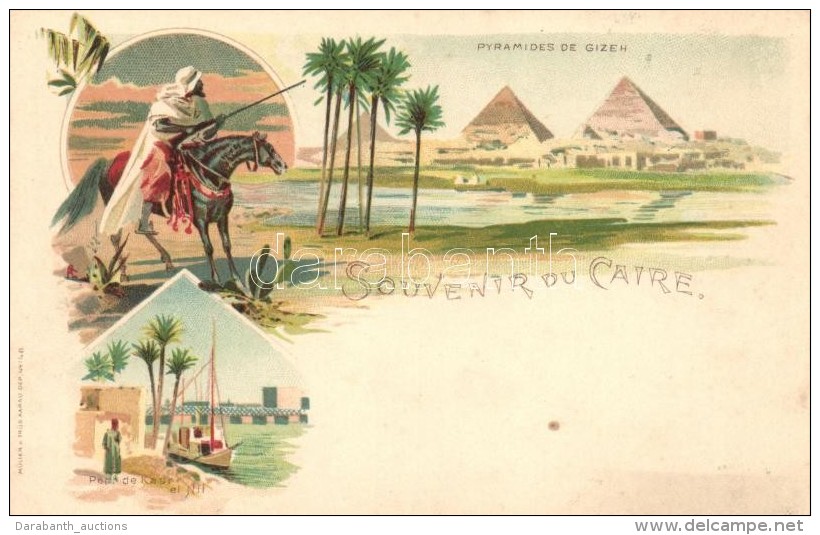 ** T1/T2 Cairo, Pyramid Of Giza, Qasr Al-Nil Bridge, Litho - Non Classés