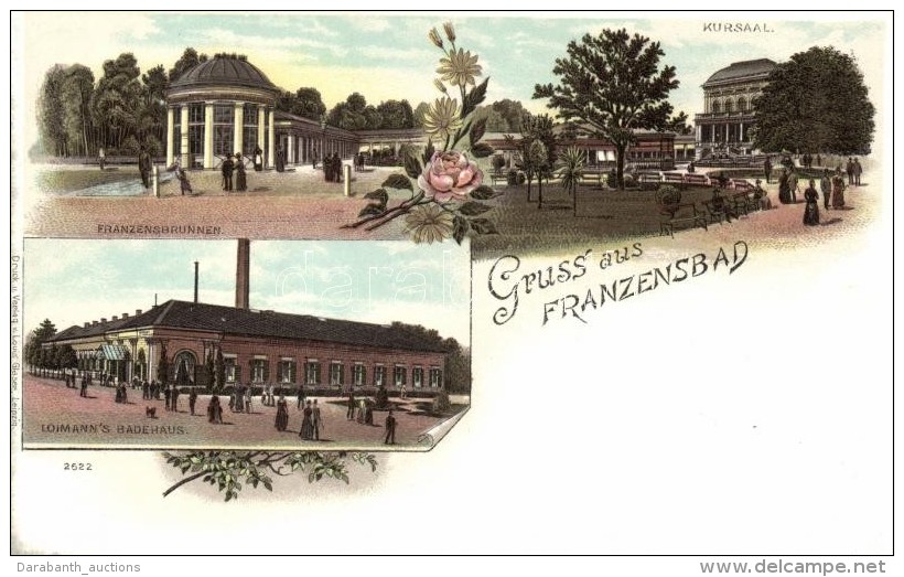 ** T2 Frantiskovy Lazne, Franzensbad; Loimann's Badehaus, Kursaal, Franzensbrunnen, Litho - Unclassified