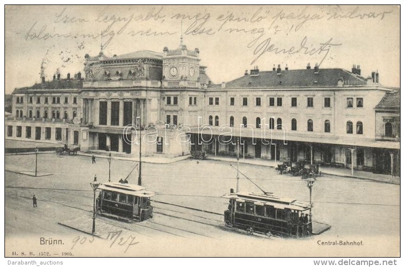 T3 Brno, Br&uuml;nn; Central-Bahnhof / Railway Station, Trams, H. S. B. 1572. (kis Szakad&aacute;s / Small Tear) - Zonder Classificatie
