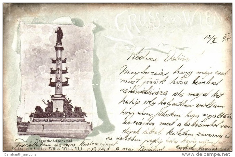 T2/T3 1898 Vienna, Wien; Tegetthoff-Denkmal. Verlag Von Gustav Witte / Tegetthoff Monument - Zonder Classificatie