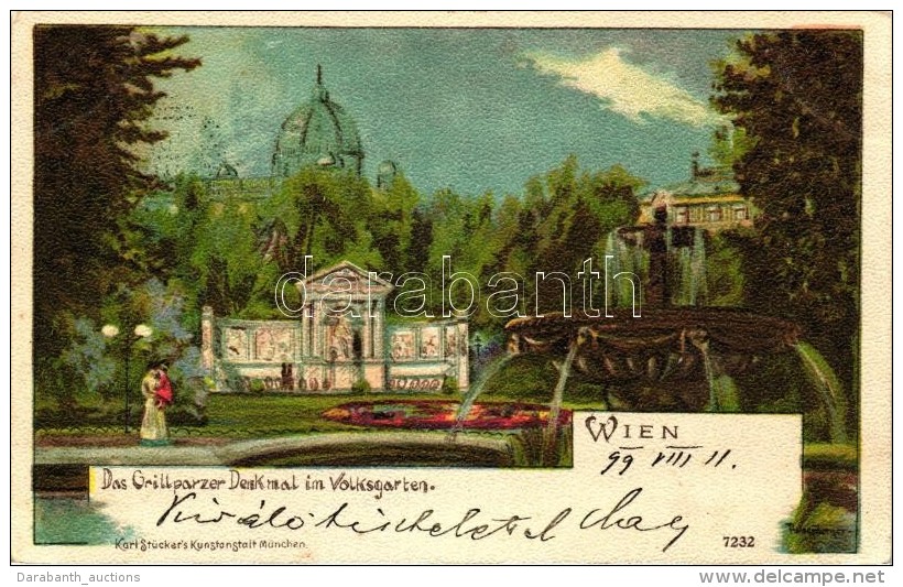 T2 1899 Vienna, Wien, Das Grillparzer Denkmal Im Volksgarten; Karl St&uuml;ckers Kunstanstalt / Park With Monument,... - Non Classés