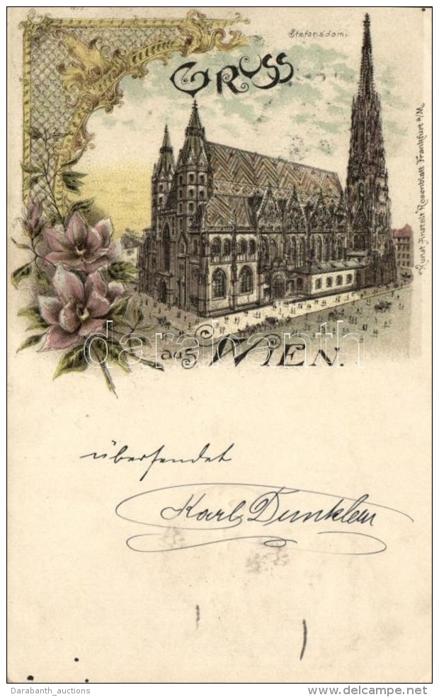 T2 1897 Vienna, Wien; Stefansdom, Kunstanstalt Rosenblatt / Cathedral, Floral Litho - Zonder Classificatie