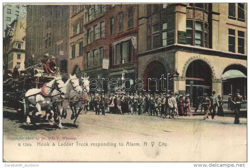 T3 New York City, Hook &amp; Ladder Truck Responding To Alarm, Firefighters, National Bank, L. W. Levy And Co.,... - Non Classés