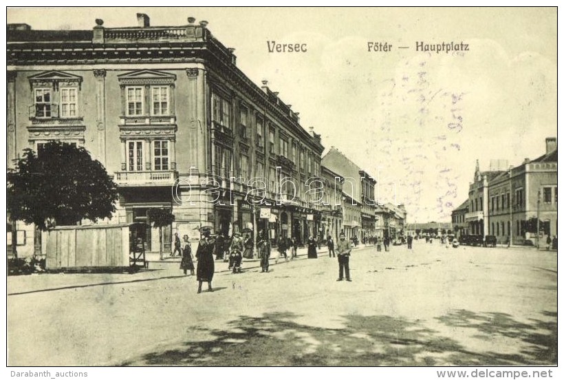 T2 Versec, Vrsac; FÅ‘t&eacute;r, Hauptplatz; Kirchner J. E. &ouml;zv. Kiad&aacute;sa / Main Square, Shops - Non Classés