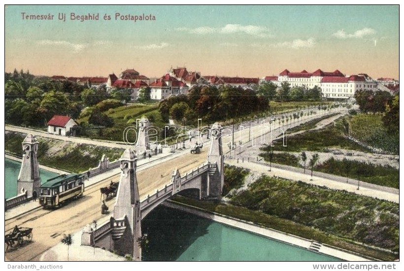 * T2 Temesv&aacute;r, Timisoara; &Uacute;j B&eacute;ga H&iacute;d, Posta Palota, Villamos / Bridge, Postal Palace,... - Zonder Classificatie