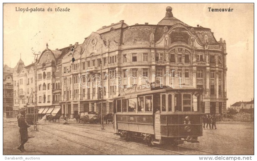 T2/T3 Temesv&aacute;r, Timisoara; Lloyd Palota &eacute;s TÅ‘zsde, 18-as Villamos Turul CipÅ‘ Rekl&aacute;mmal,... - Non Classés